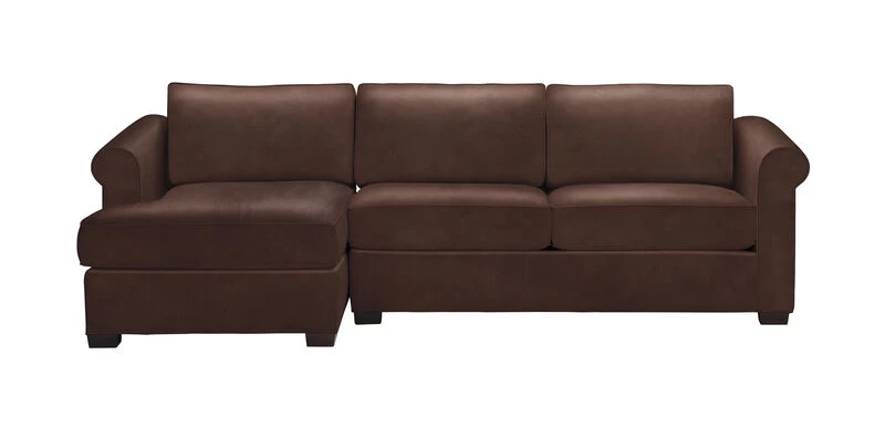 Spencer Leather Roll-Arm 2-Piece Sectional With Chaise, Quick Ship