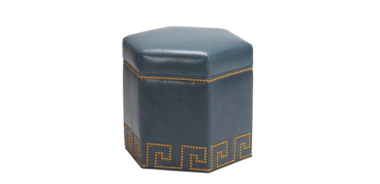 Viviette Leather Hexagon Ottoman - Image 3