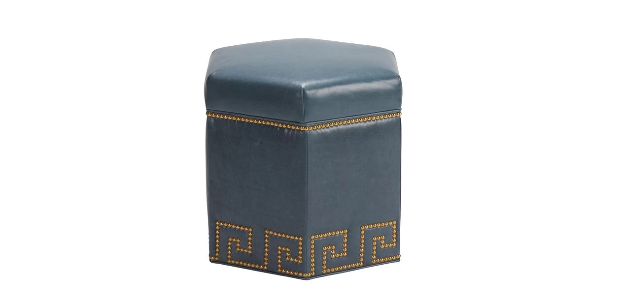 Viviette Leather Hexagon Ottoman - Image 2
