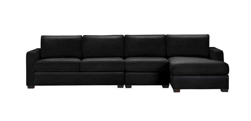 Spencer Track Arm Leather Three Piece Sectional With Chaise