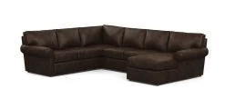 Retreat Leather Roll-Arm Four-Piece Sectional With Chaise