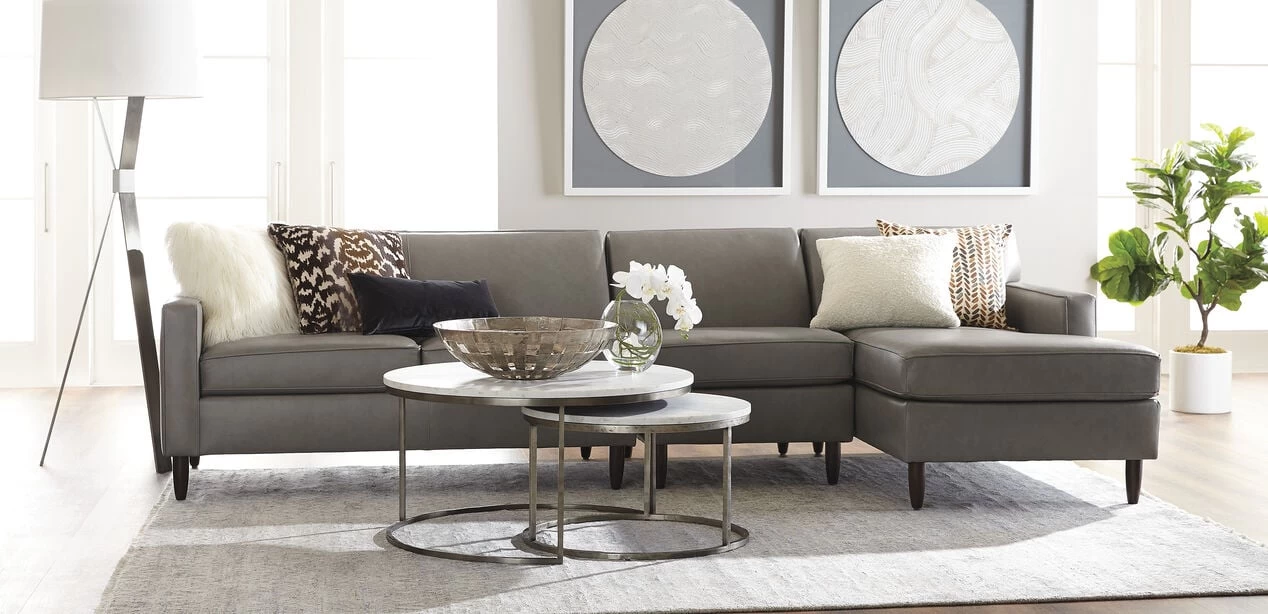 Marcus Leather 3-Piece Sectional With Chaise, Quick Ship - Image 2